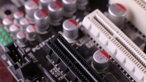 Macro view of PCI-E slots  on the motherboard,  slider shoot 库存影片 106996227