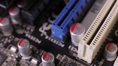 Macro view of PCI-E slots  on the motherboard,  slider shoot 库存影片 106996364