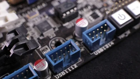 Macro view of PCI-E slots  on the motherboard,  slider shoot 库存影片 106996703