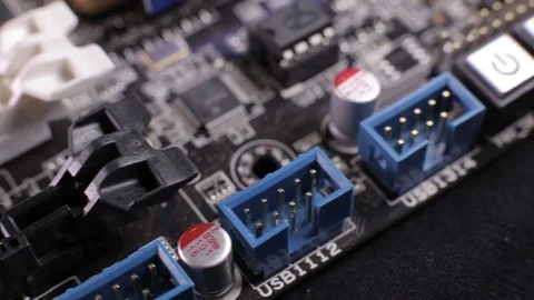 Macro view of PCI-E slots  on the motherboard,  slider shoot 库存影片 106996830