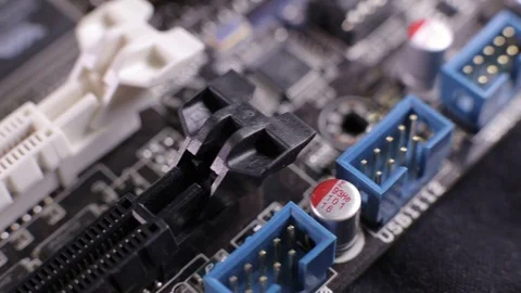 Macro view of PCI-E slots  on the motherboard,  slider shoot 库存影片 106997037