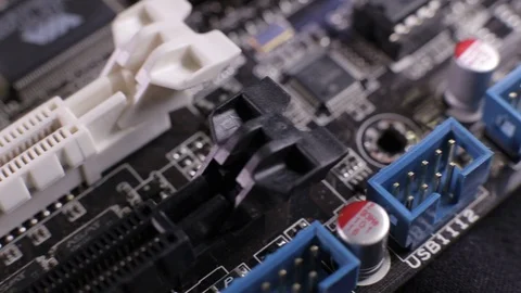 Macro view of PCI-E slots  on the motherboard,  slider shoot 库存影片 106997146