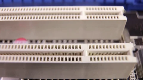 Macro view of PCI-E slots  on the motherboard,  slider shoot Stock-Footage 106998862