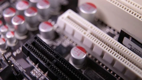 Macro view of PCI-E slots  on the motherboard,  slider shoot 库存影片 106998883