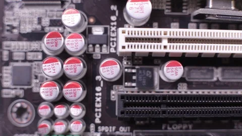 Macro view of PCI-E slots  on the motherboard,  slider shoot Stock-Footage 106999040
