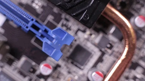 Macro view of PCI-E slots  on the motherboard,  slider shoot Stock-Footage 106999088
