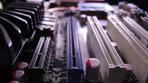 Macro view of PCI-E slots  on the motherboard,  slider shoot 動画素材 106999437