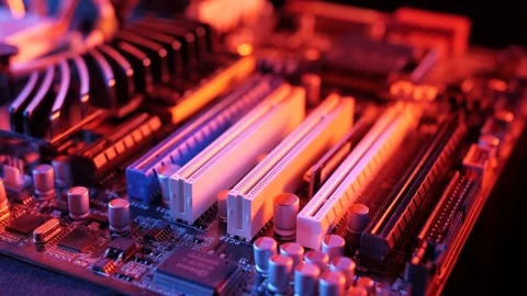 Macro view of PCI-E slots  on the motherboard,  slider shoot 動画素材 107003303