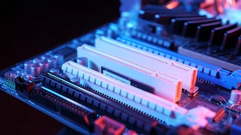 Macro view of PCI-E slots  on the motherboard,  slider shoot 動画素材 107003353