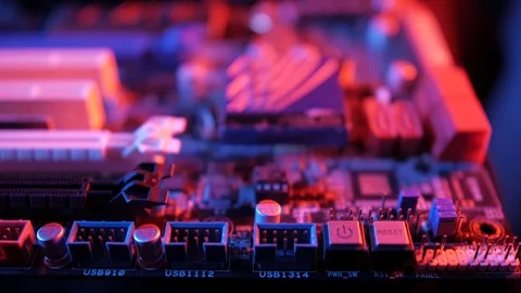 Macro view of PCI-E slots  on the motherboard,  slider shoot 動画素材 107003978