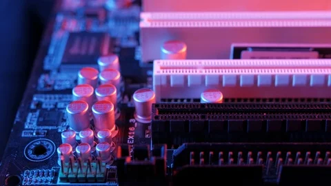 Macro view of PCI-E slots  on the motherboard,  slider shoot 库存影片 107004006