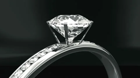 Macro View of Platinum Ring with Diamonds on black studio Stock Footage 143860037