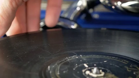 Macro view: Playing Old vintage retro gramophone. 4k 60fps Stock Footage 103313029