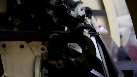 Macro view of printing machine's mechanism in the printing house, close up Stock Footage 76727973