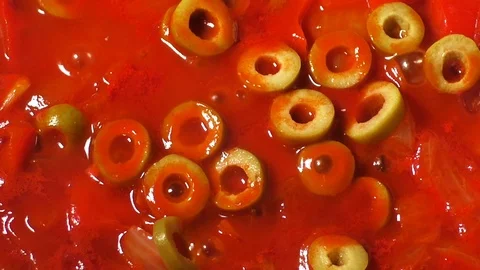 Macro view of a red boiling sauce Stock Footage 92072824