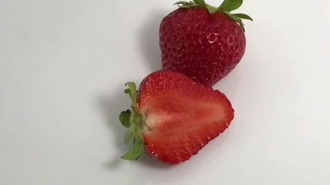 Macro view: Red strawberry, berry fruit, sweet ripe, healthy. Fresh, ripe, juicy Stock Footage 80730695