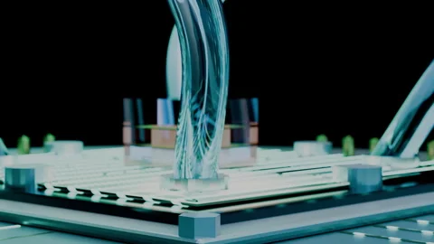 Macro View Revealing Illuminated Quantum Processor Core, 4K Stock Footage 345011704