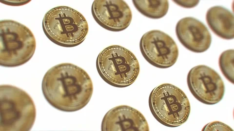 Macro view rising over gold Bitcoin cryptocurrency coins, Loop. Video stock 235416305