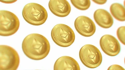 Macro view rising over gold litecoins cryptocurrency coins,Loop. Stock Footage 235416326