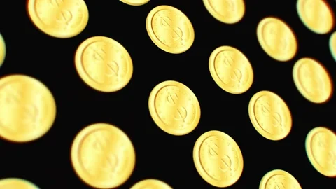 Macro view rising over gold  coins on black background, loop Stock Footage 235417237
