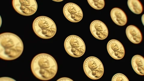 Macro view rising over gold coins on black background, 4k  loop Stock-Footage 235417266