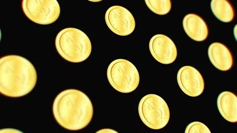 Macro view rising over gold  coins on black background, loop Stock Footage 235417269