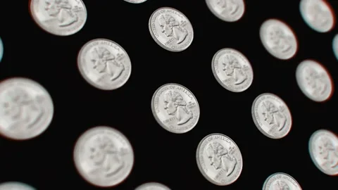Macro view rising over silver coins on black background, 4k  loop Video stock 235417265