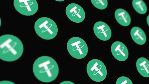 Macro view rising over USDT cryptocurrency coins on black background, loop Stock-Footage 235417356