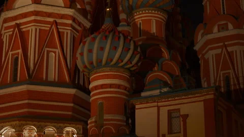 Macro VIew on Saint Basil's Cathedral at Night in Moscow Red Square Stock Footage 277138062