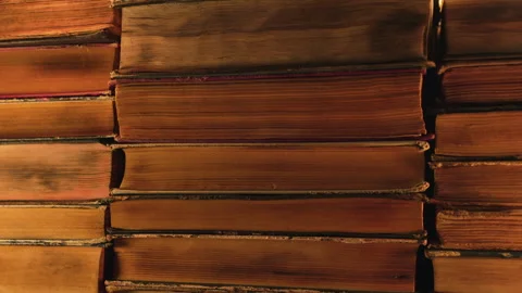 Macro View Of Saved Medieval Books With Ancient Writings. Religious Literature Stock Footage 332571271