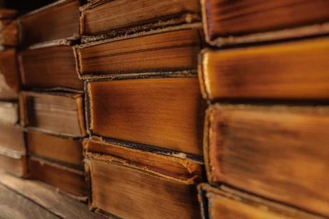 Macro View Of Saved Medieval Books With Ancient Writings. Religious Literatur Fotos de archivo