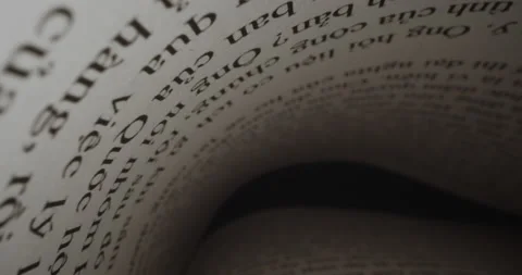 Macro view shot moves between the pages of the book. Fast moving macro shot Stock Footage 220929834