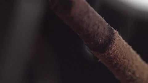 Macro View of Smoldering Incense Stick with Rising Smoke and Burnt Ash Texture Stock Footage 338411769