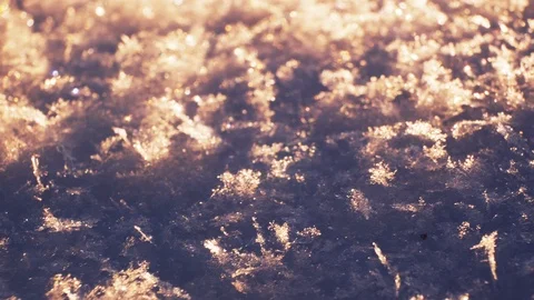 Macro view of snowflake field. UHD handheld video. Winter pattern close-up Stock Footage 100179826