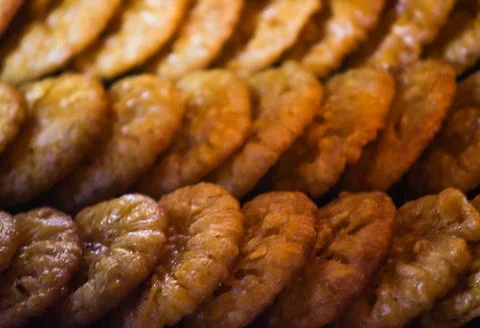 Macro View of Soft Center and Crispy Edges of Traditional Kue Cucur Pancake Stock Photos