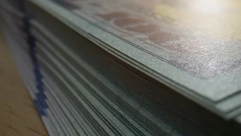 A macro view of a stack of American 100 ... | Stock Video | Pond5