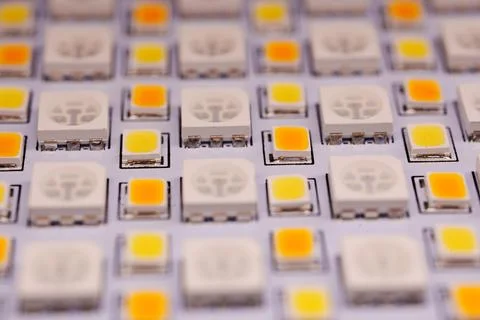 Macro View of Surface Mounted LED Diodes on PCB Stock Photos