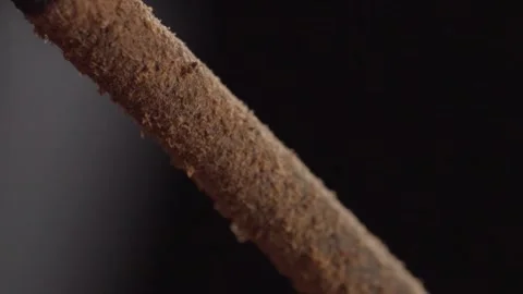 Macro view of textured incense stick against dark background showing natural Stock-Footage 343711936