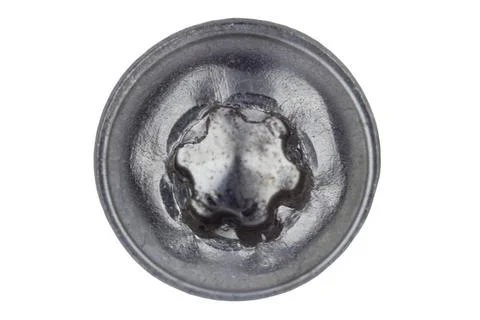 Macro view of torx screw head isolated on white background showing metallic Stock Photos