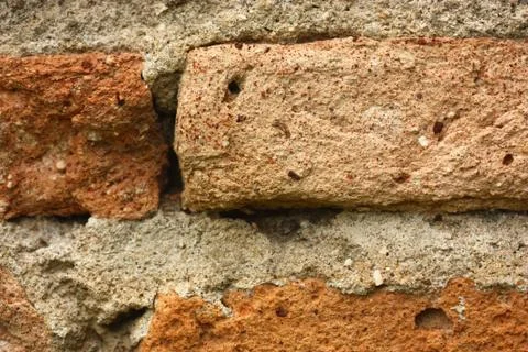 Macro view of very old brown brick wall,very old and cool texture Stock Photos