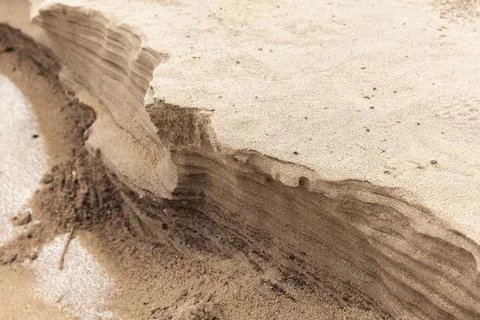 Macro view of a weathered sand ledge at the coast of Baltic sea. Warm beige.. Stock Photos