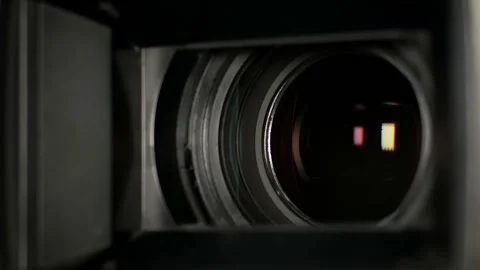 Macro view of the working lens of a camcorder with inner rings inside Stock Footage 140751339