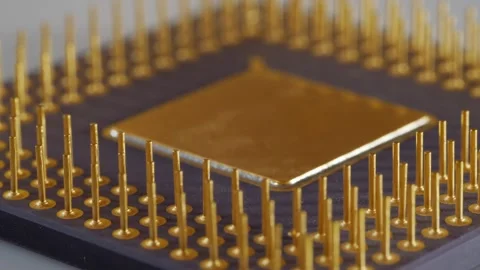 Macro of a vintage computer microprocessor Stock Footage 279888038