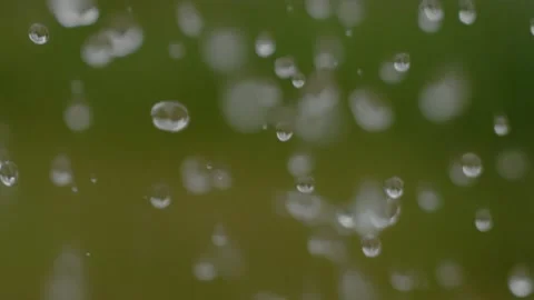 Macro Water Drops falling on green background, super slow motion, 4k Stock Footage 203842142
