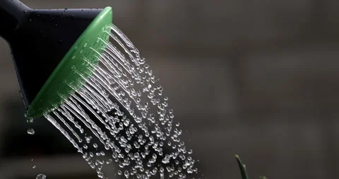 Macro of watering can with falling splashing fresh crystal pure water drops Stock Footage 268981339