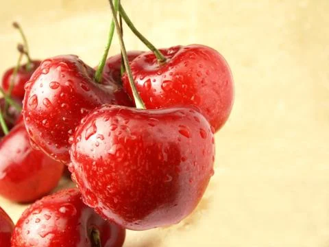 Macro of wet cherries Stock Photos