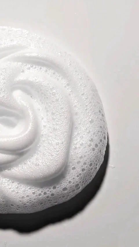 Macro White Foam Soap Bubbles and Skincare Cleanser Texture Stock Footage 342194314