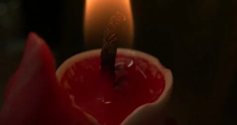 Macro ZOOM IN of CANDLE on FIRE, CLOSE UP DRIPS RED Stock Footage 255972025
