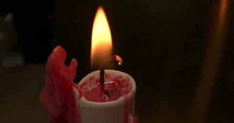 MACRO ZOOM in on CANDLE, RED Drips, SLOW MOTION Stock Footage 255972093