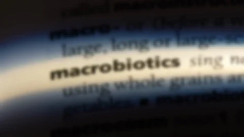 Macrobiotics word in a dictionary. Stock Footage 99563142